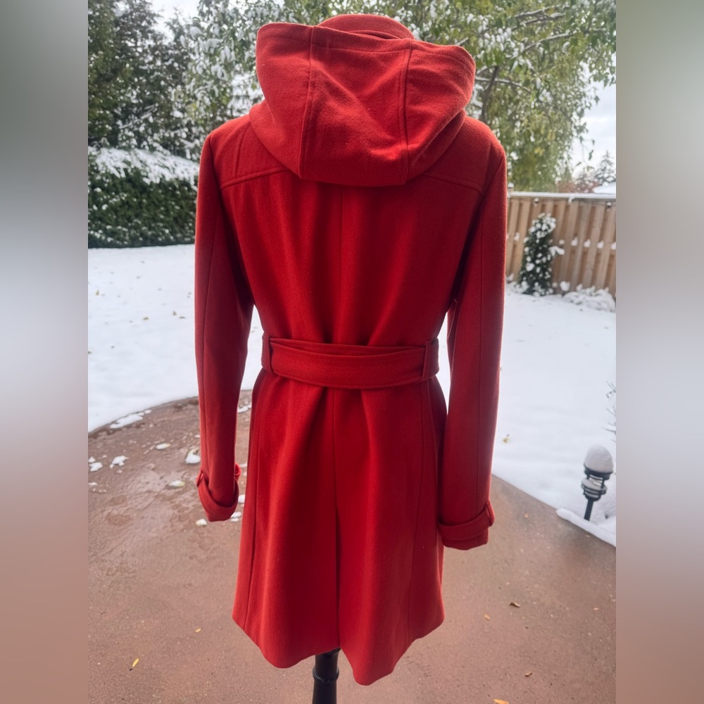 Banana Republic Orange Wool Blend Belted Coat Removable Hood L - Picture 5 of 13